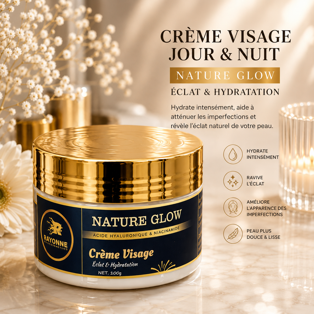 Crème Visage Hydratante Jour & Nuit – Nature Glow Éclat & Hydratation