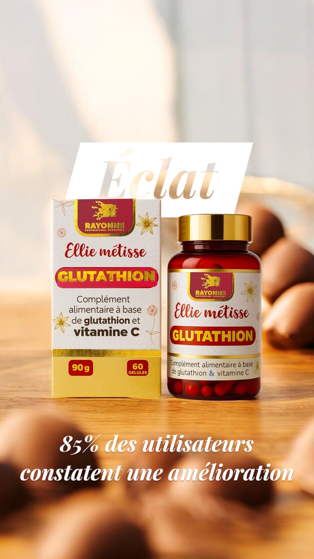 Glutathion Ellie Métisse & vitamine C– Éclat et Protection 21000mg
