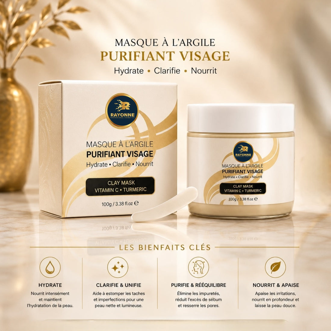 Masque Purifiant Visage Vitamine C et Curcuma - Ideal pour les peaux a boutons