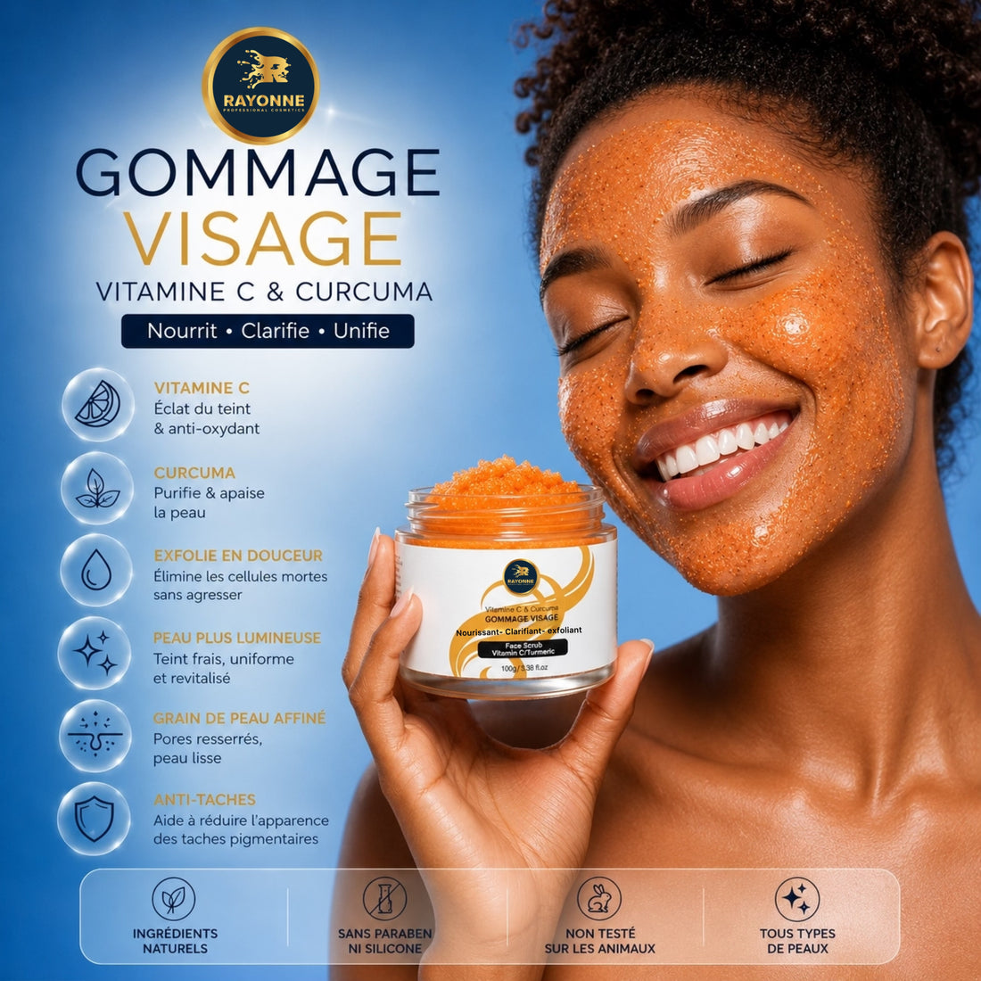 Gommage Visage Vitamine C & Curcuma - Exfoliation Douce & Éclat du Teint