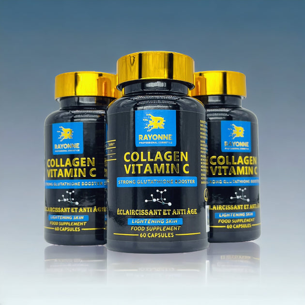 Cure De 3 Flacons Glutathion + Collagène + Vitamine C - Gélules Éclaircissantes - Fabriqué En France