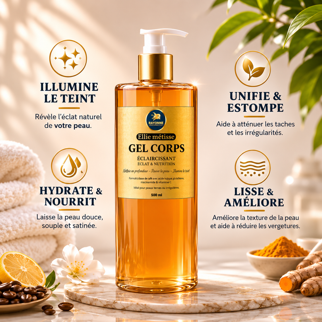 Gel douche éclaircissant anti-taches Ellie Métisse Éclat & Nutrition de Rayonne Procosmetics