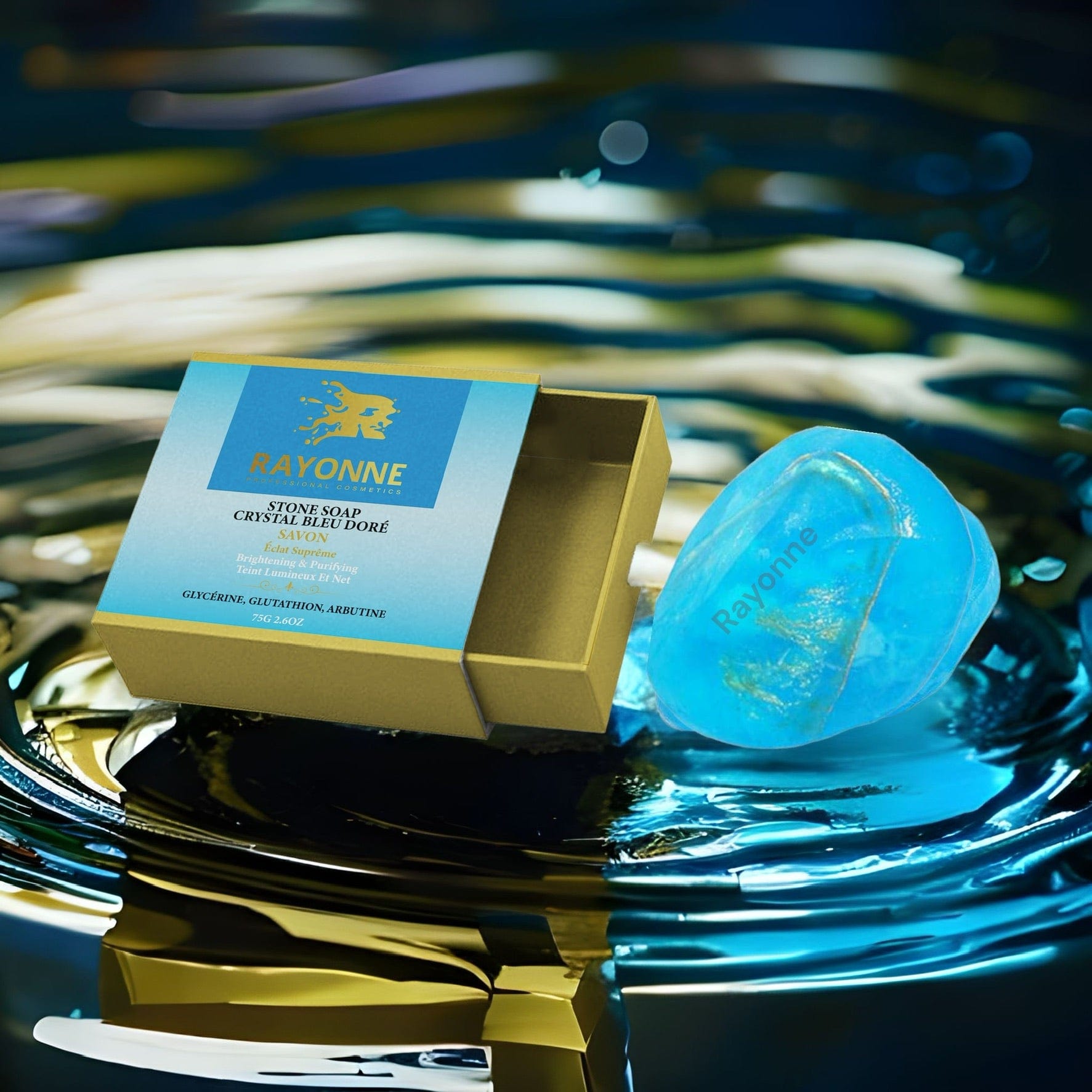 SAVON DE CRYSTAL BLEU DORÉ Soin Visage– Glycérine & Huile d’Amande Douce